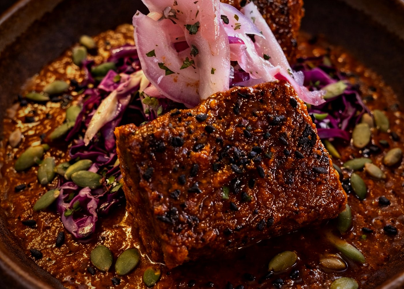 Panceta en Mole Negro — Casa Tequila Prime entrée